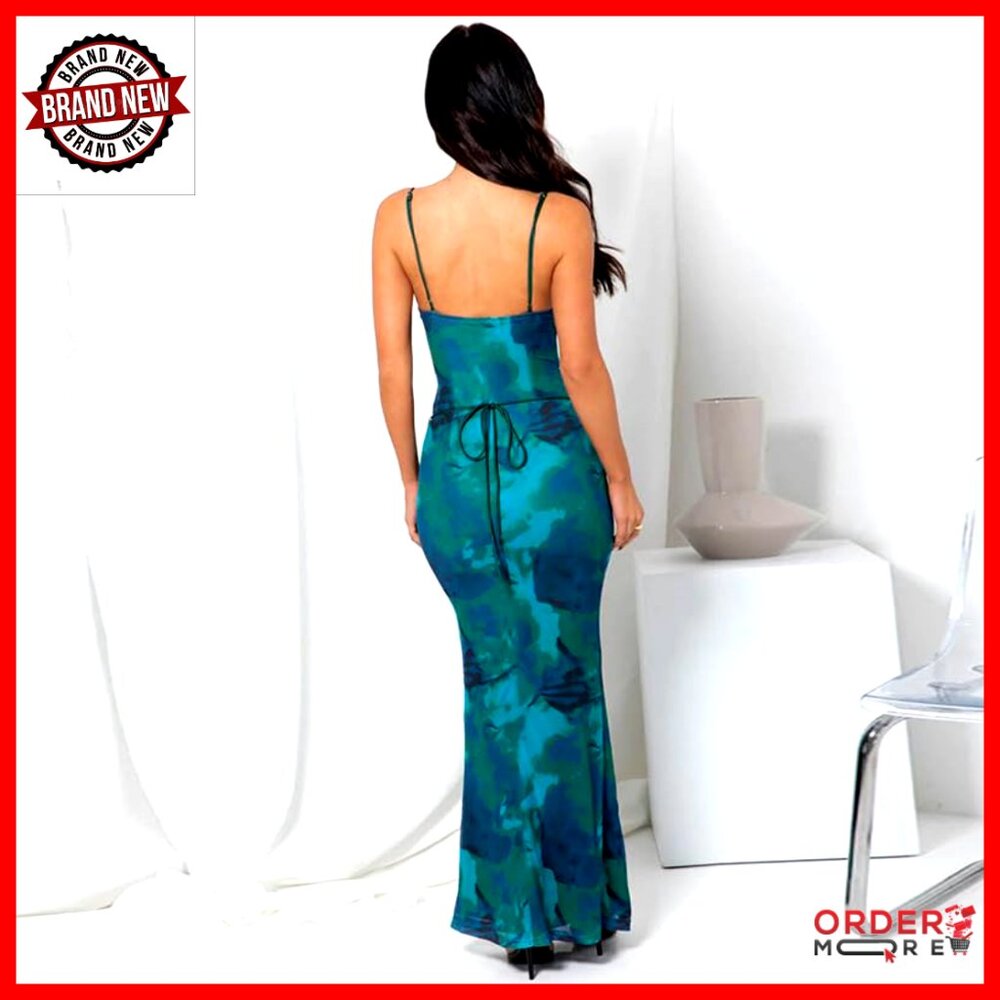 Vintage Spaghetti Strap Maxi Dress Backless Bodycon Satin Slip Y2K - Picture 6 of 7